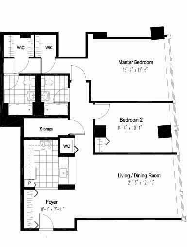 Floor plan for 2 beds, 2 baths, 1234 sqft